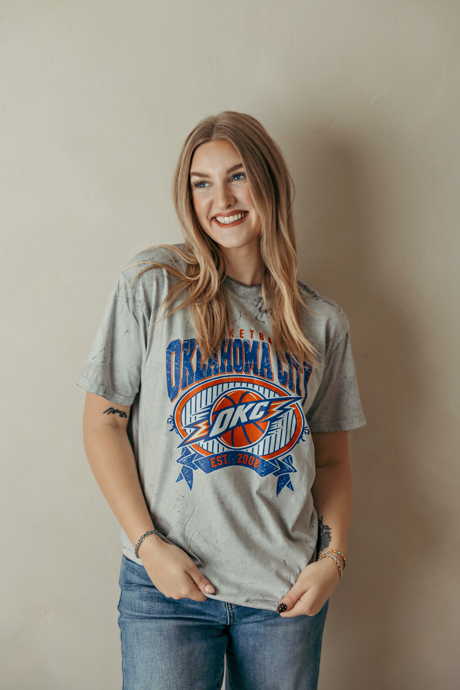 Adult Colorblast Distressed Thunder Est 2008 Graphic Tee Smoke