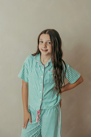 Stripe Pool Green Pattern PJ Set