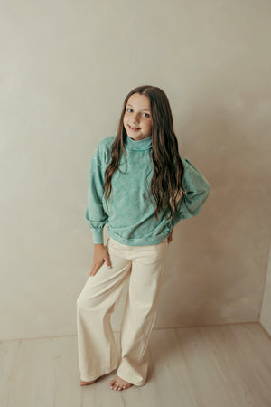 Mineral Washed Mock Neck Sweatshirt Teal