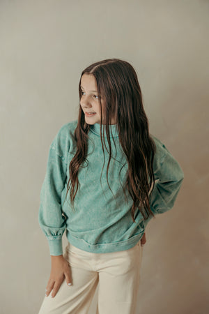 Mineral Washed Mock Neck Sweatshirt Teal