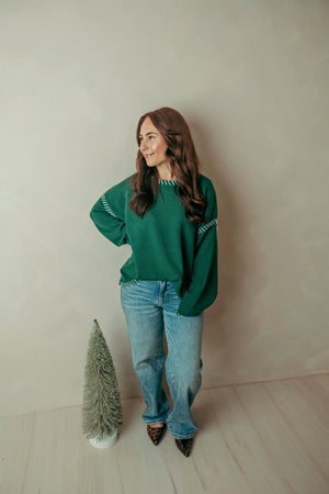 Hand Made Stitch Detail Oversized Sweater - Green