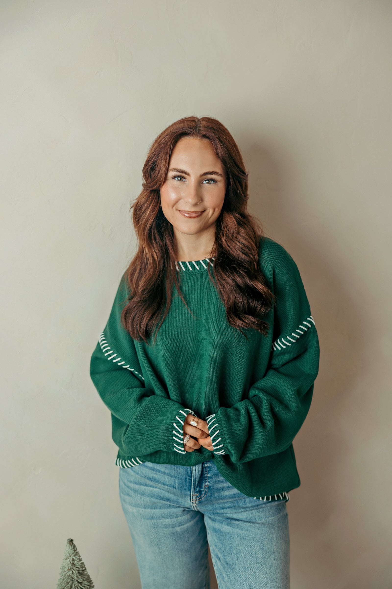 Hand Made Stitch Detail Oversized Sweater - Green