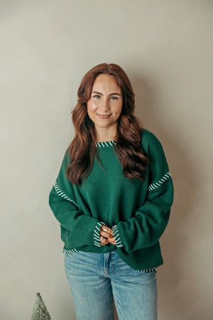 Hand Made Stitch Detail Oversized Sweater - Green