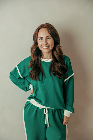 Scuba Contrast Trim Piping Detail Sweatshirt & Pant Set - Hunter