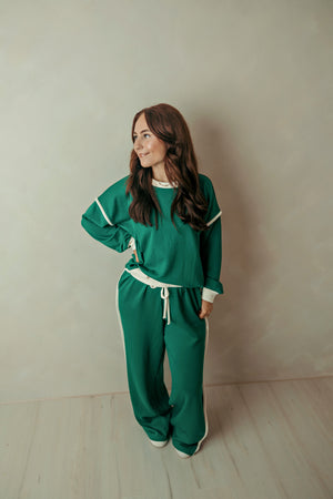 Scuba Contrast Trim Piping Detail Sweatshirt & Pant Set - Hunter