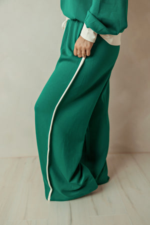 Scuba Contrast Trim Piping Detail Sweatshirt & Pant Set - Hunter