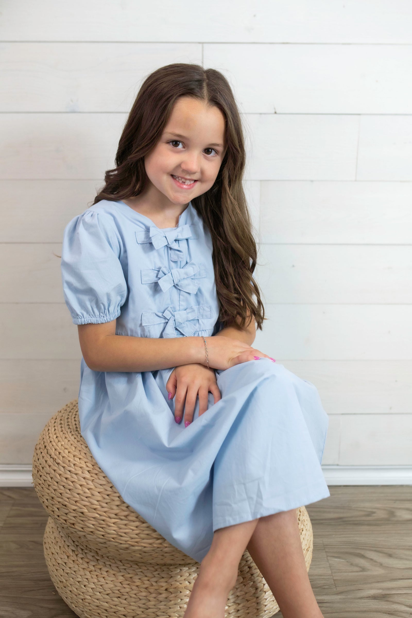 Girls Long Dress with Bows Blue
