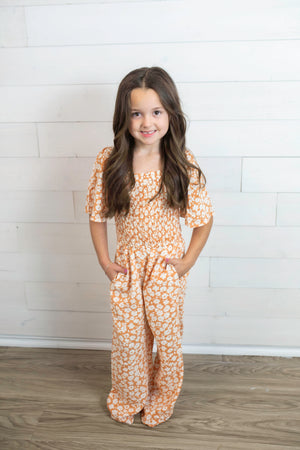 Girls Floral Jumpsuit Apricot