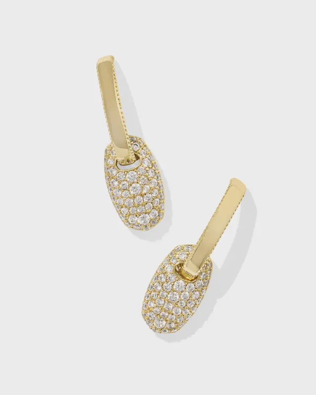 Kendra Scott Bailey Pave Huggie Gold White Crystal Earrings