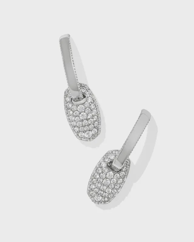 Kendra Scott Bailey Pave Huggie Rhod White Crystal Earrings