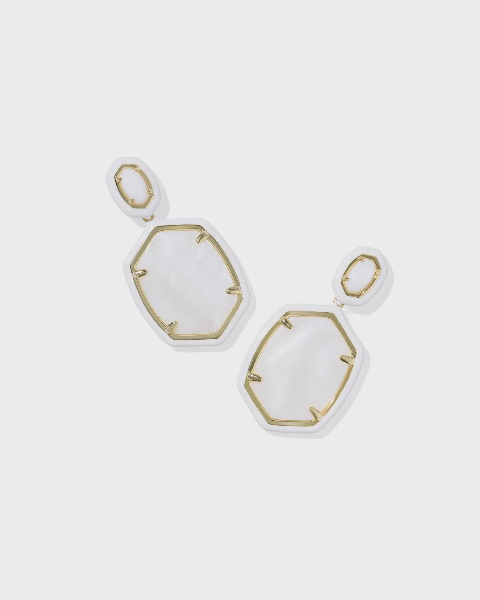 Daphne Enamel Frm Drop Earring Gold White MOP