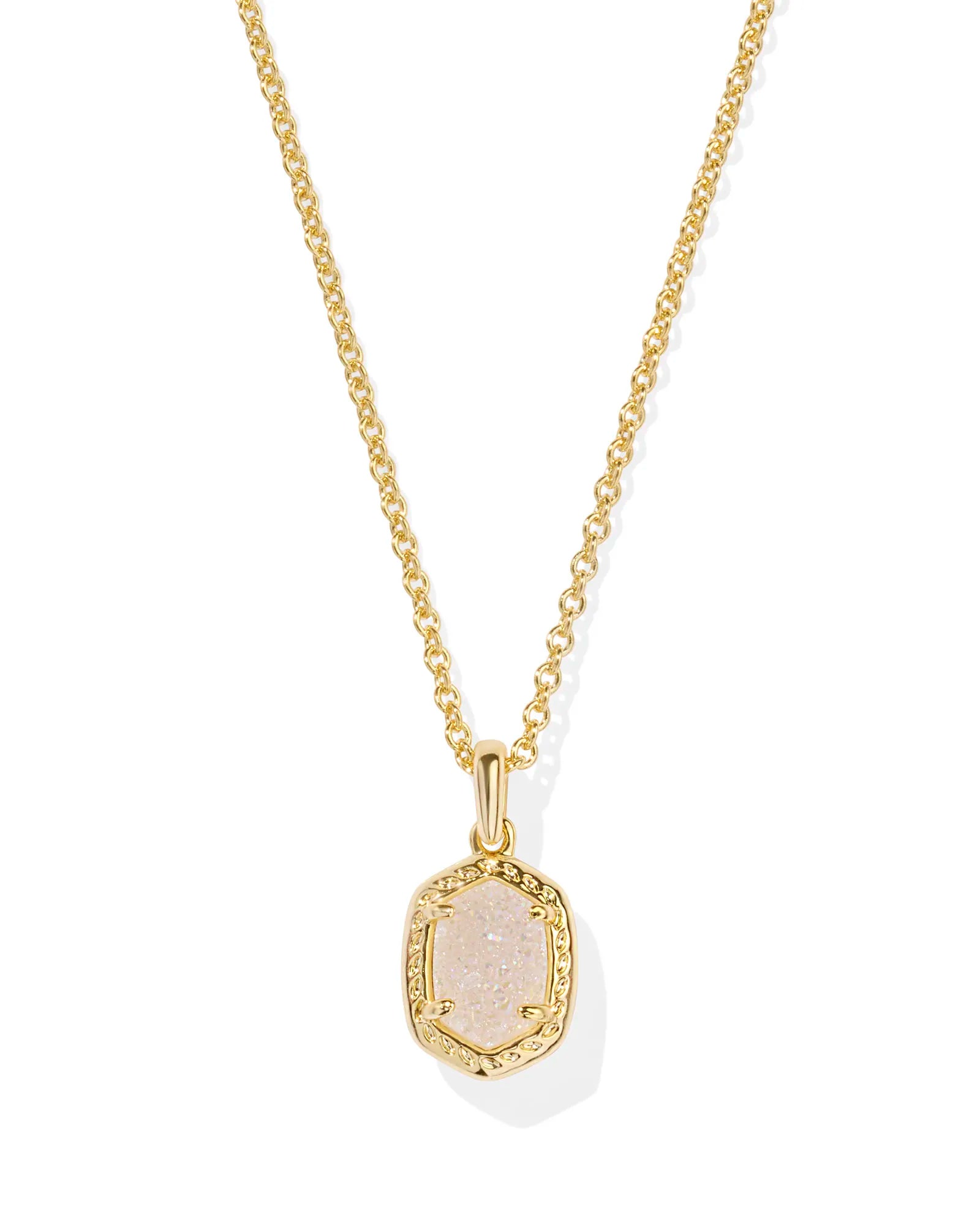 Kendra Scott Daphne Framed Short Pendant Gold Nickel Iridescent Drusy Necklace