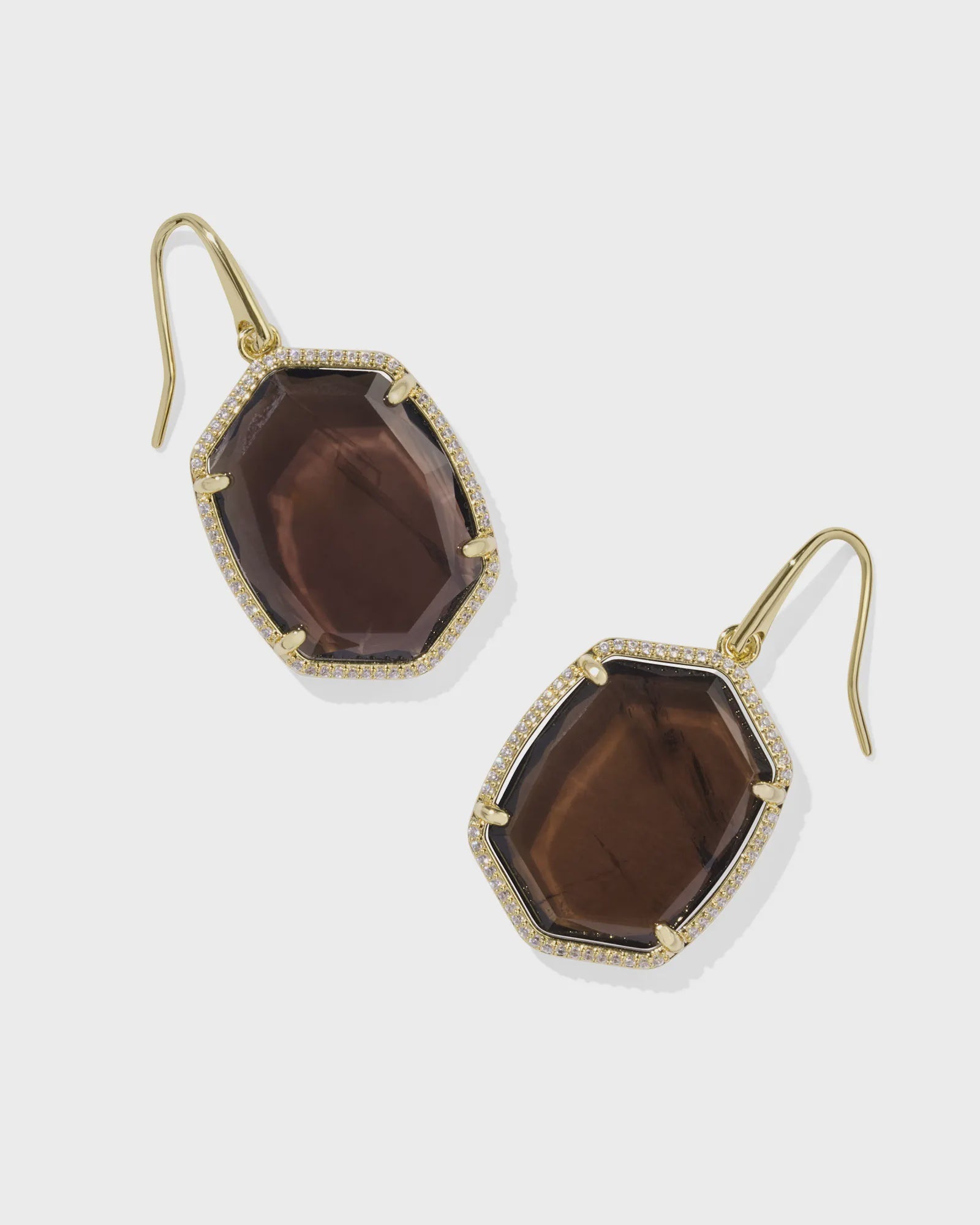 Daphne Pave Drop Gold Smoky Quartz Earrings
