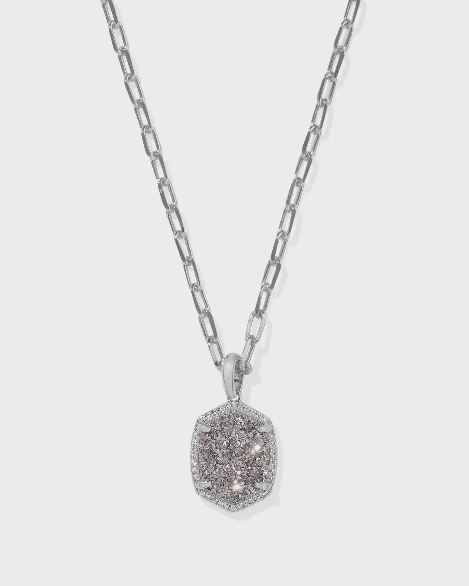 Kendra Scott Daphne Pave Rhod Platinum Drusy Framed Pendant Necklace