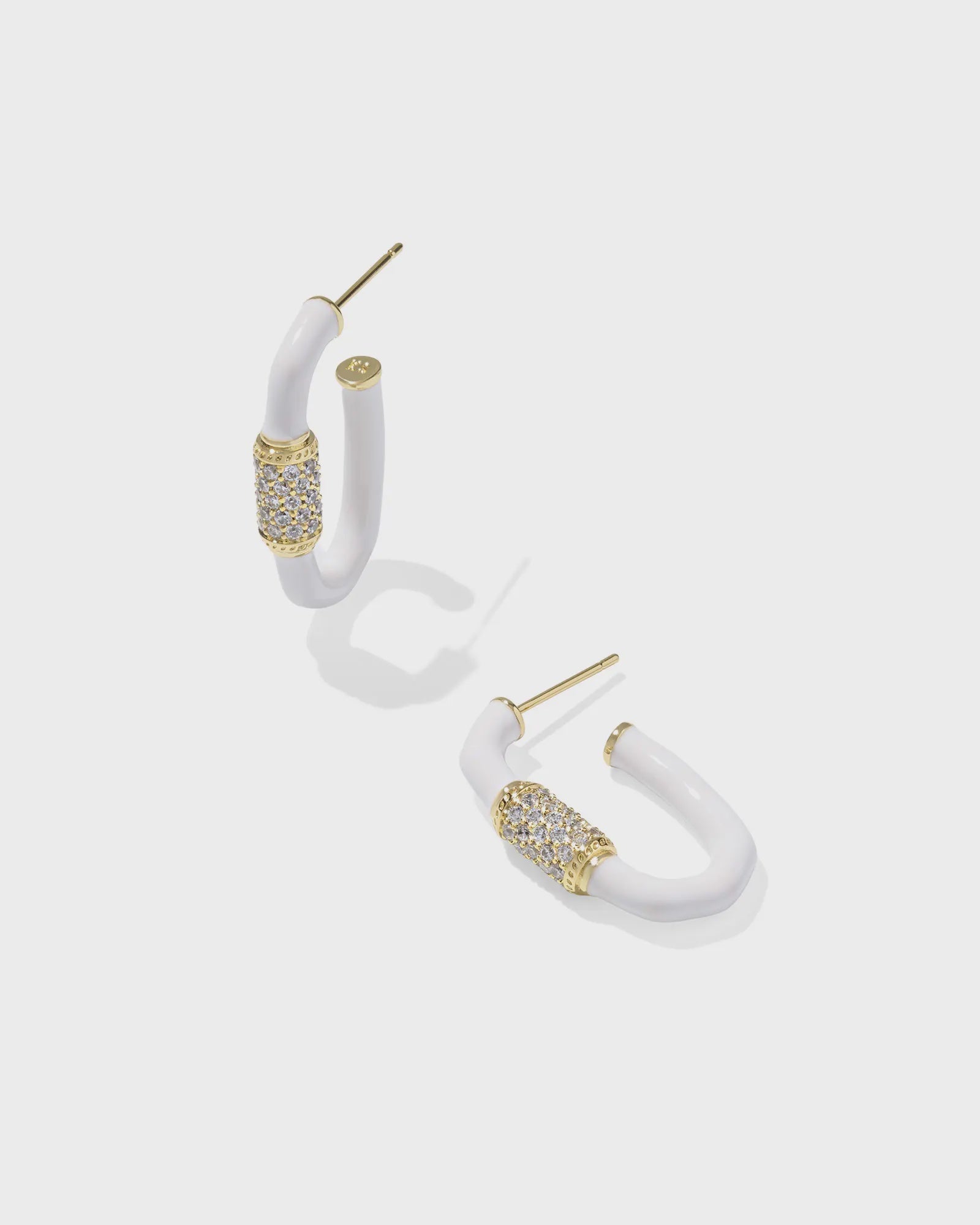 Emery Enamel Hoop Earring Gold White Mix