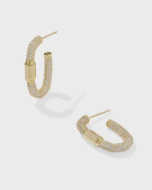 Kendra Scott Emery Gold White Crystal Hoop Earrings