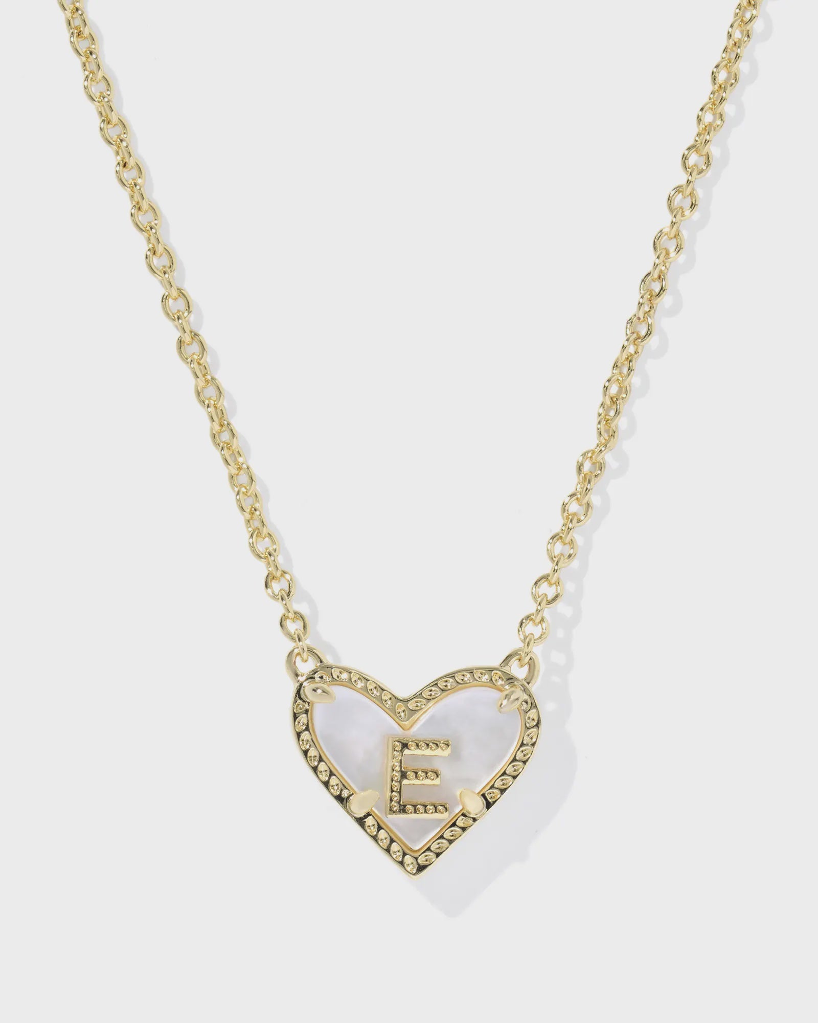 E Heart Letter Pendant Gold Ivory MOP
