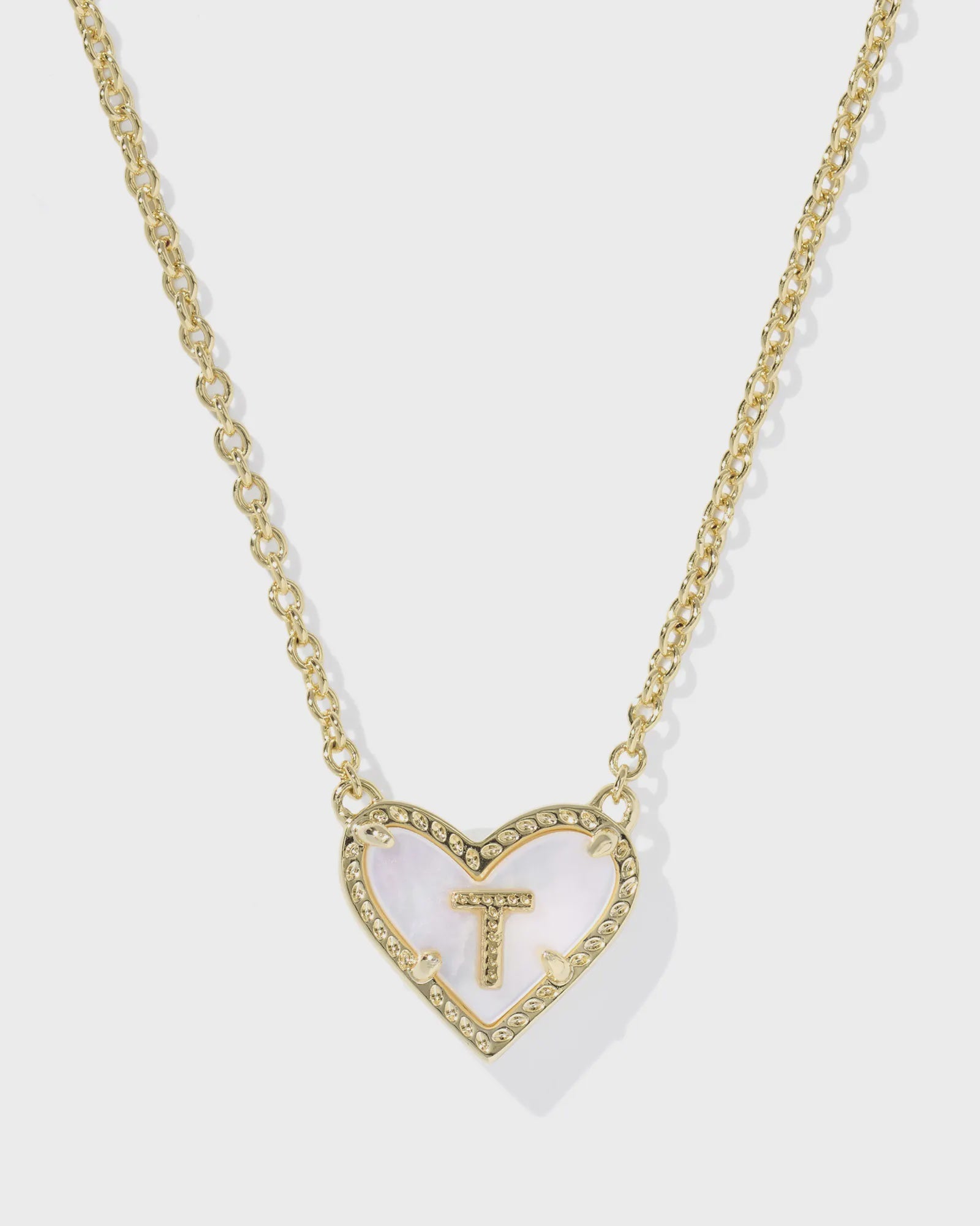 T Heart Letter Pendant Gold Ivory MOP