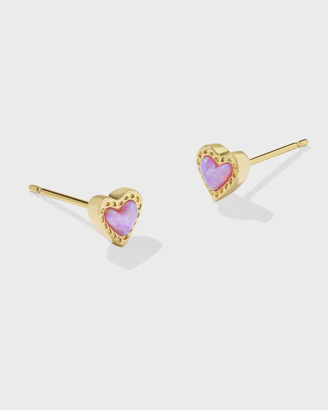 Kendra Scott Mini Ari Heart Bubblegum Pink Opal Gold Earring