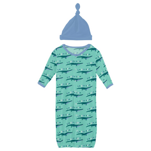 Glass Later Alligator Layette Gown Converter & Single Knot Hat Set