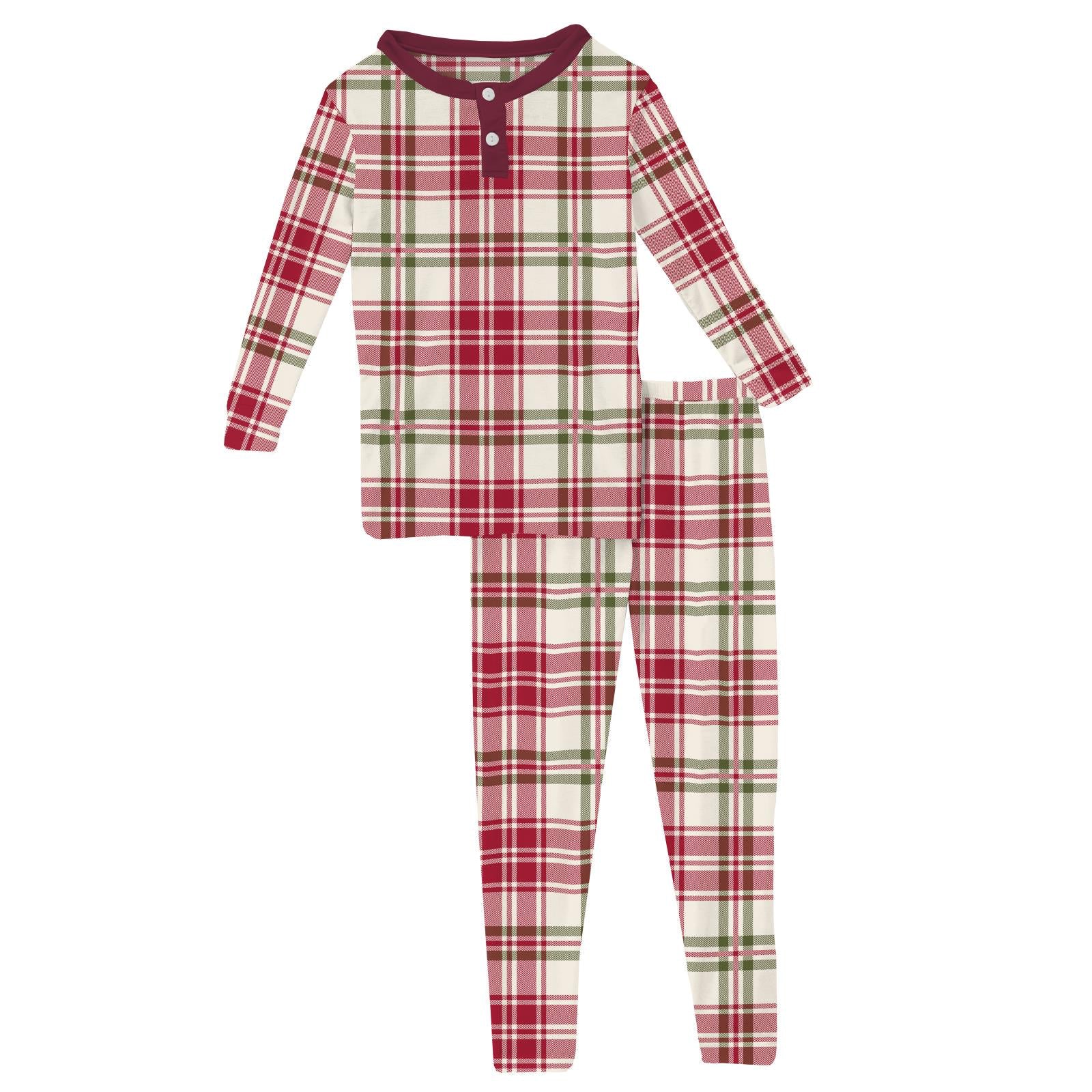 Print Long Sleeve Henley Pajama Set Fireside Plaid