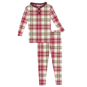 Print Long Sleeve Henley Pajama Set Fireside Plaid