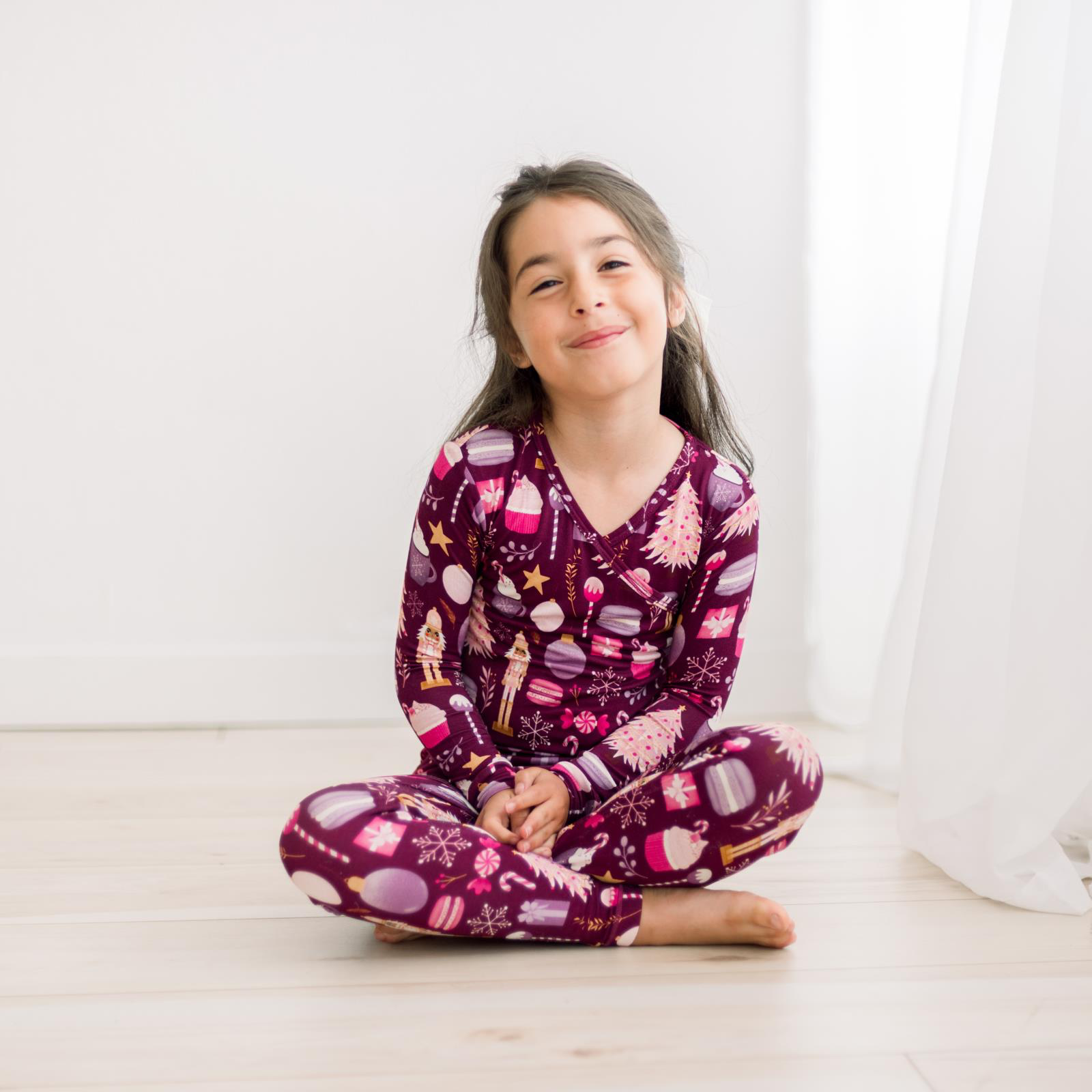 Print Long Sleeve Kimono Pajama Set Melody Sugar Plum