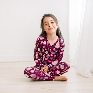 Print Long Sleeve Kimono Pajama Set Melody Sugar Plum