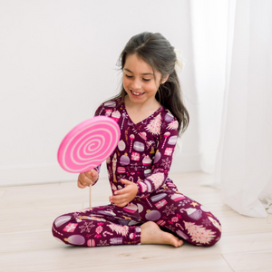 Print Long Sleeve Kimono Pajama Set Melody Sugar Plum