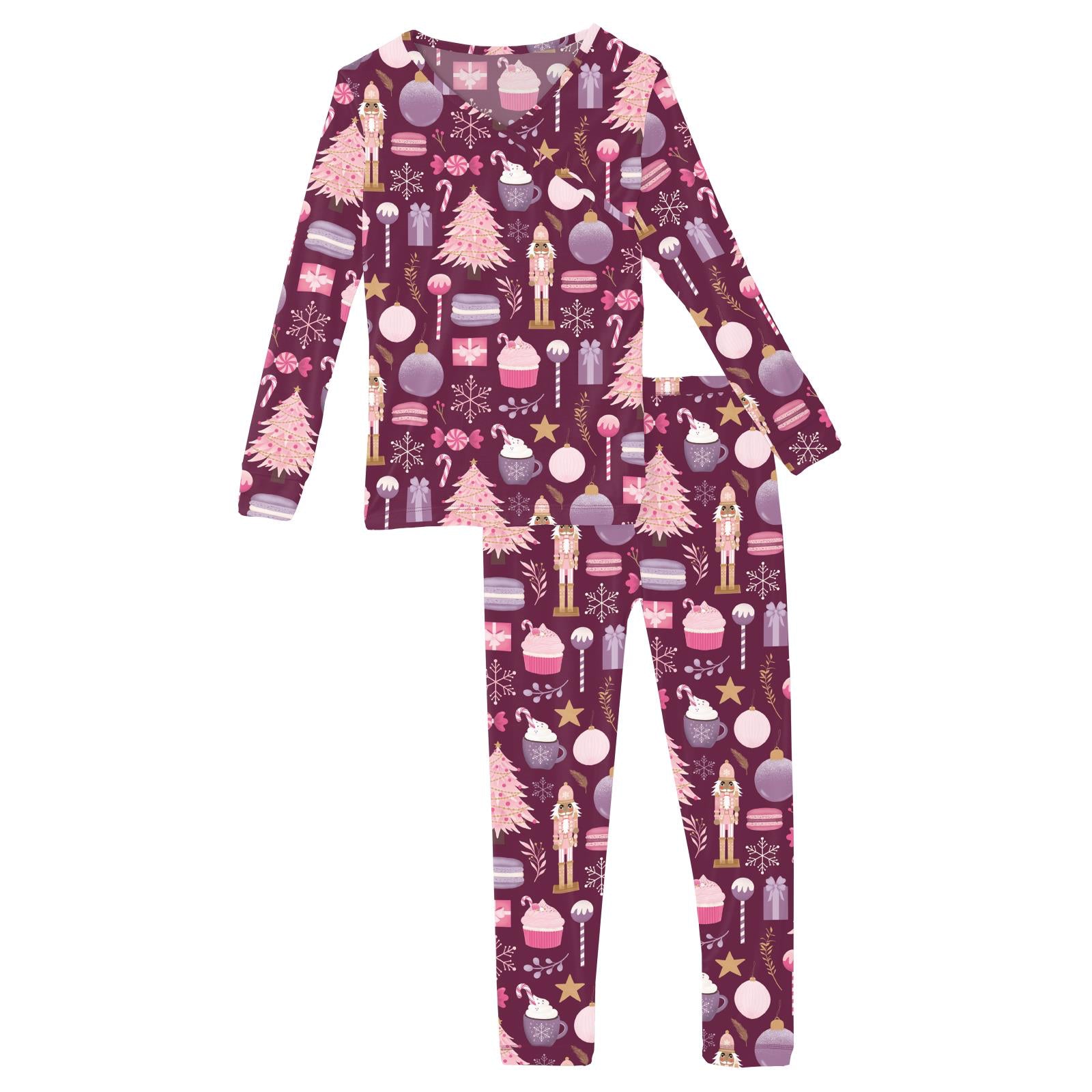 Print Long Sleeve Kimono Pajama Set Melody Sugar Plum