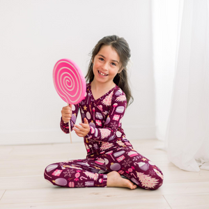 Print Long Sleeve Kimono Pajama Set Melody Sugar Plum