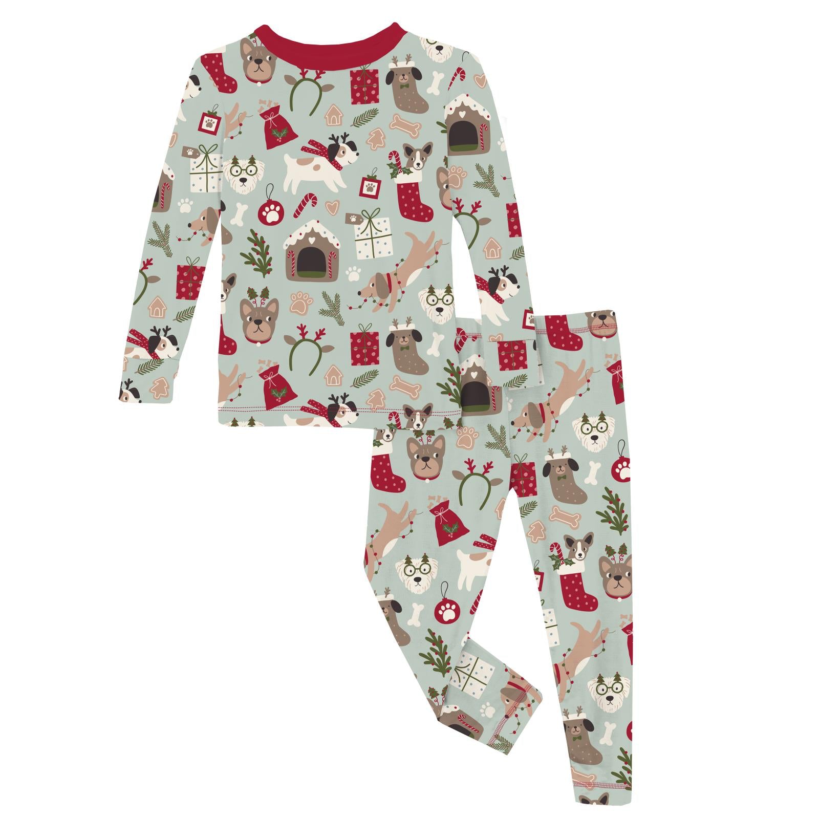 Print Long Sleeve Pajama Set Aloe Christmas Dogs