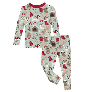 Print Long Sleeve Pajama Set Aloe Christmas Dogs