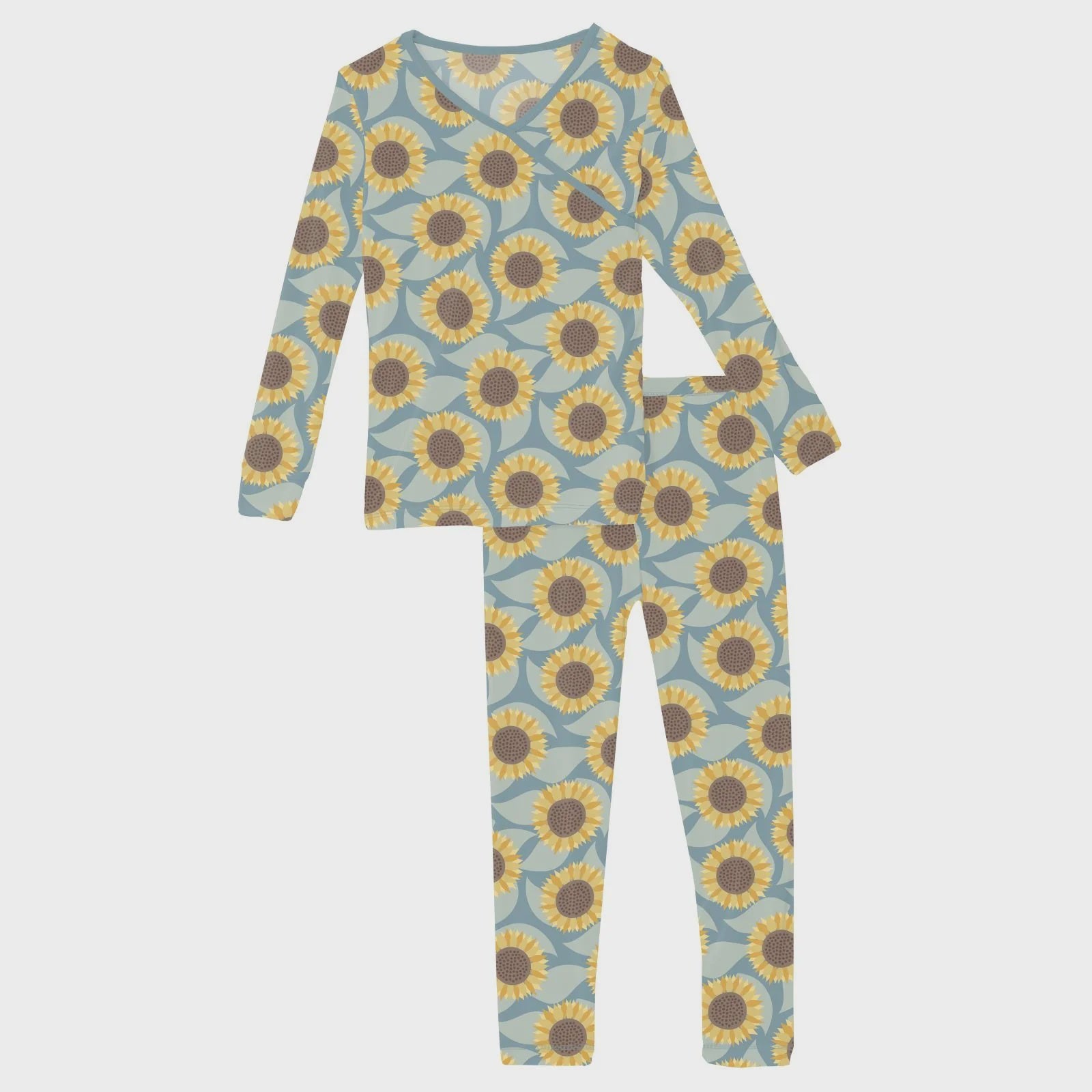 Kickee Print Long Sleeve Kimono Pajama Set Stormy Sea Sunflower