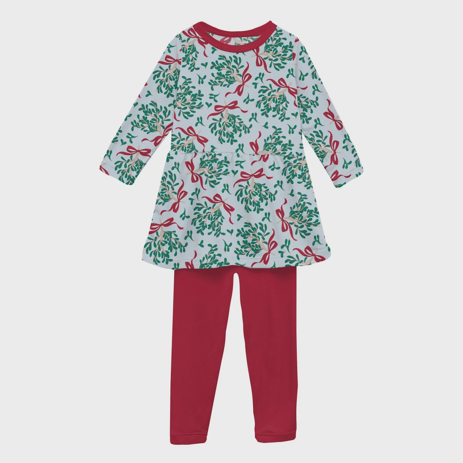 Kickee Long Sleeve Playtime Outfit-Illusion Blue Mistletoe & Ribbons