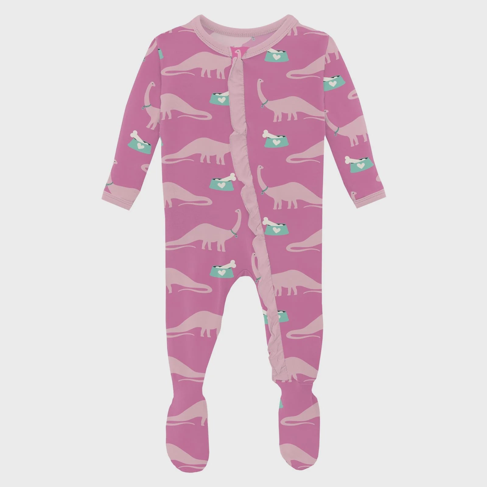 Print Classic Ruffle Footie with 2 Way Zipper-Tulip Pet Dino