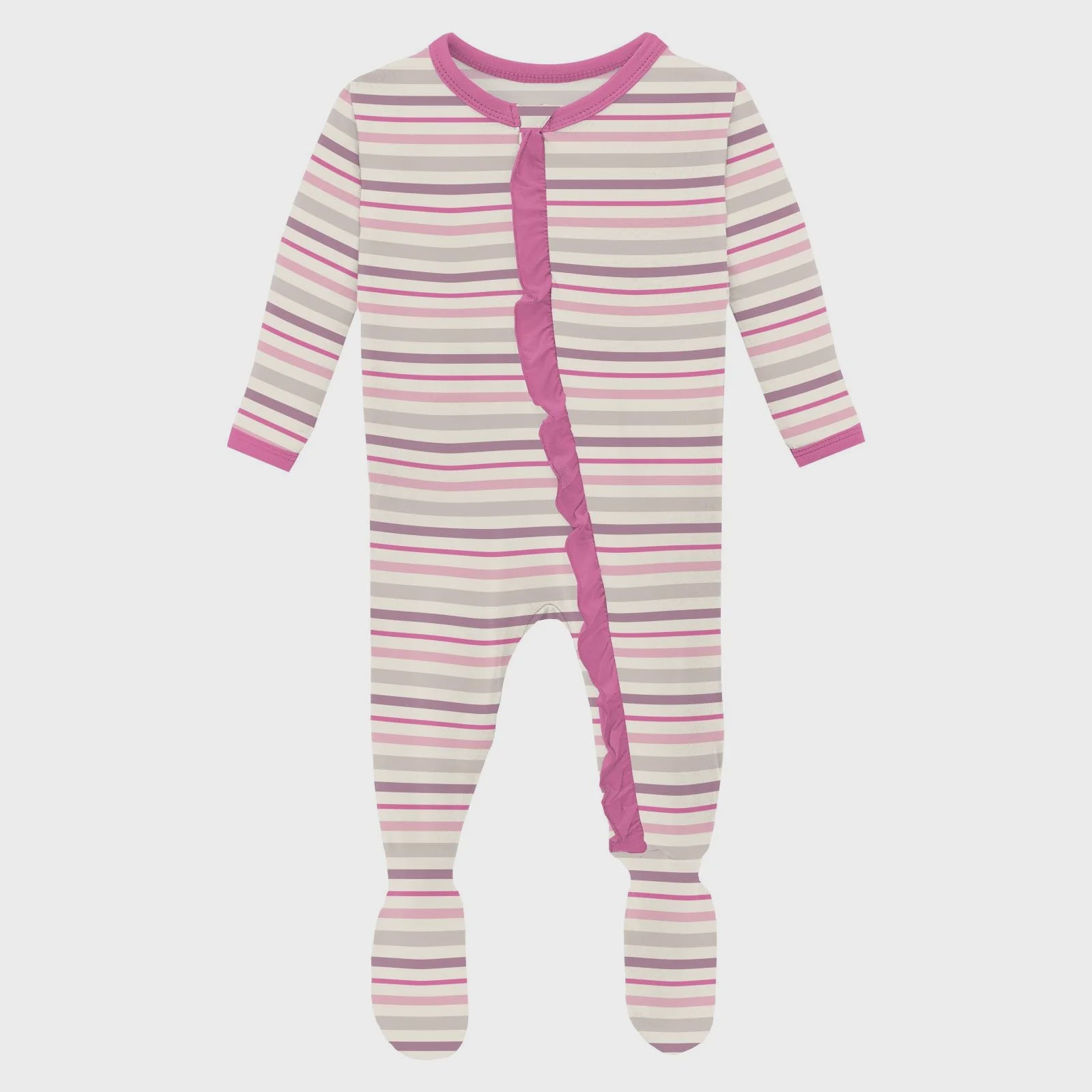 Whimsical Stripe Classic Ruffle Footie with 2 Way Zipper