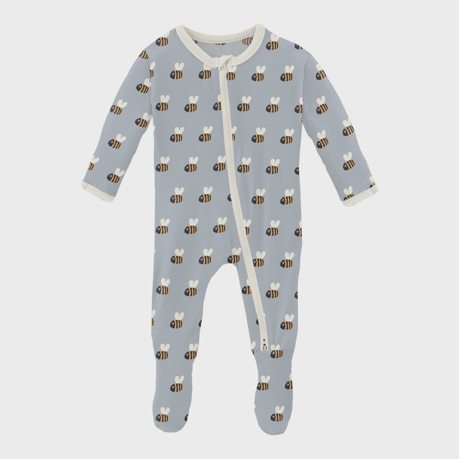 Print Footie With 2 Way Zipper-Pearl Blue Baby Bumblebee