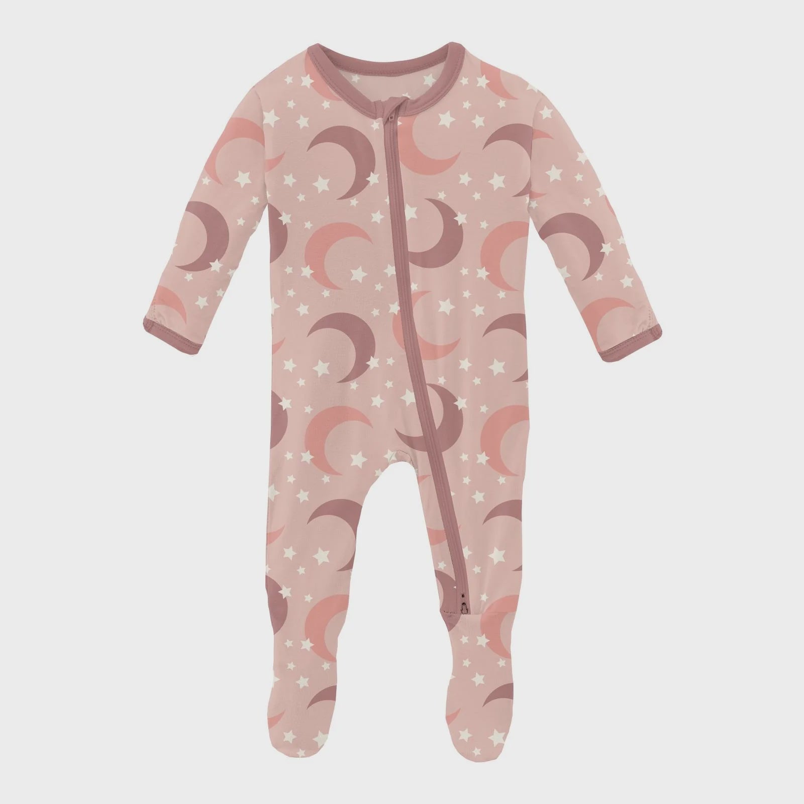 Footie with 2 Way Zipper-Peach Blossom Moon And Stars