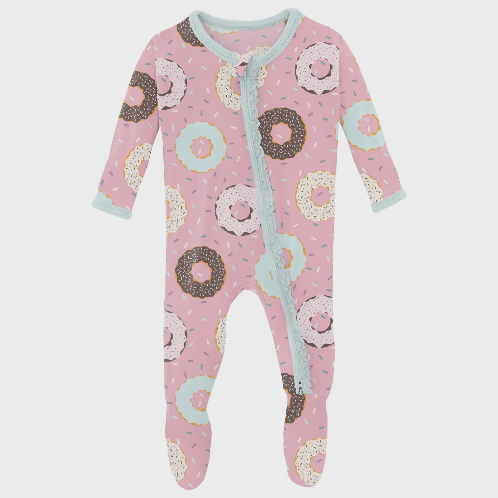 Kickee Print Classic Ruffle Footie with 2 Way Zipper-Cake Pop Donuts and Sprinkles
