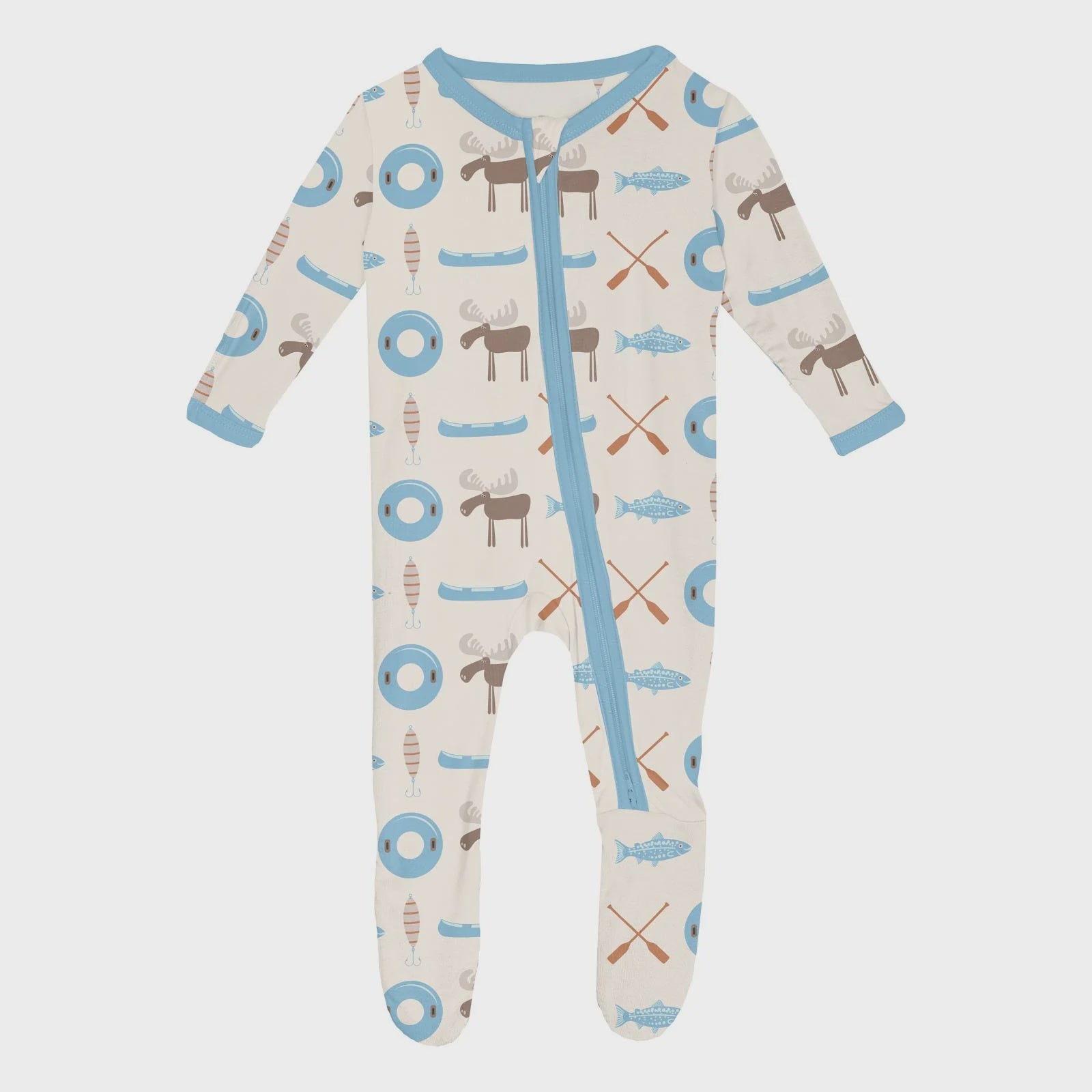 Print Footie with 2 Way Zipper-Natural Lake Life
