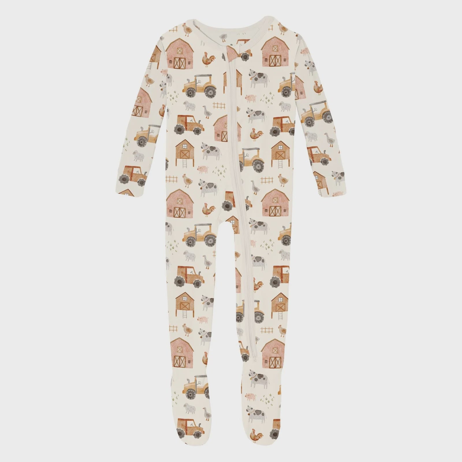 Print Footie with 2 Way Zipper Natural Farm Life