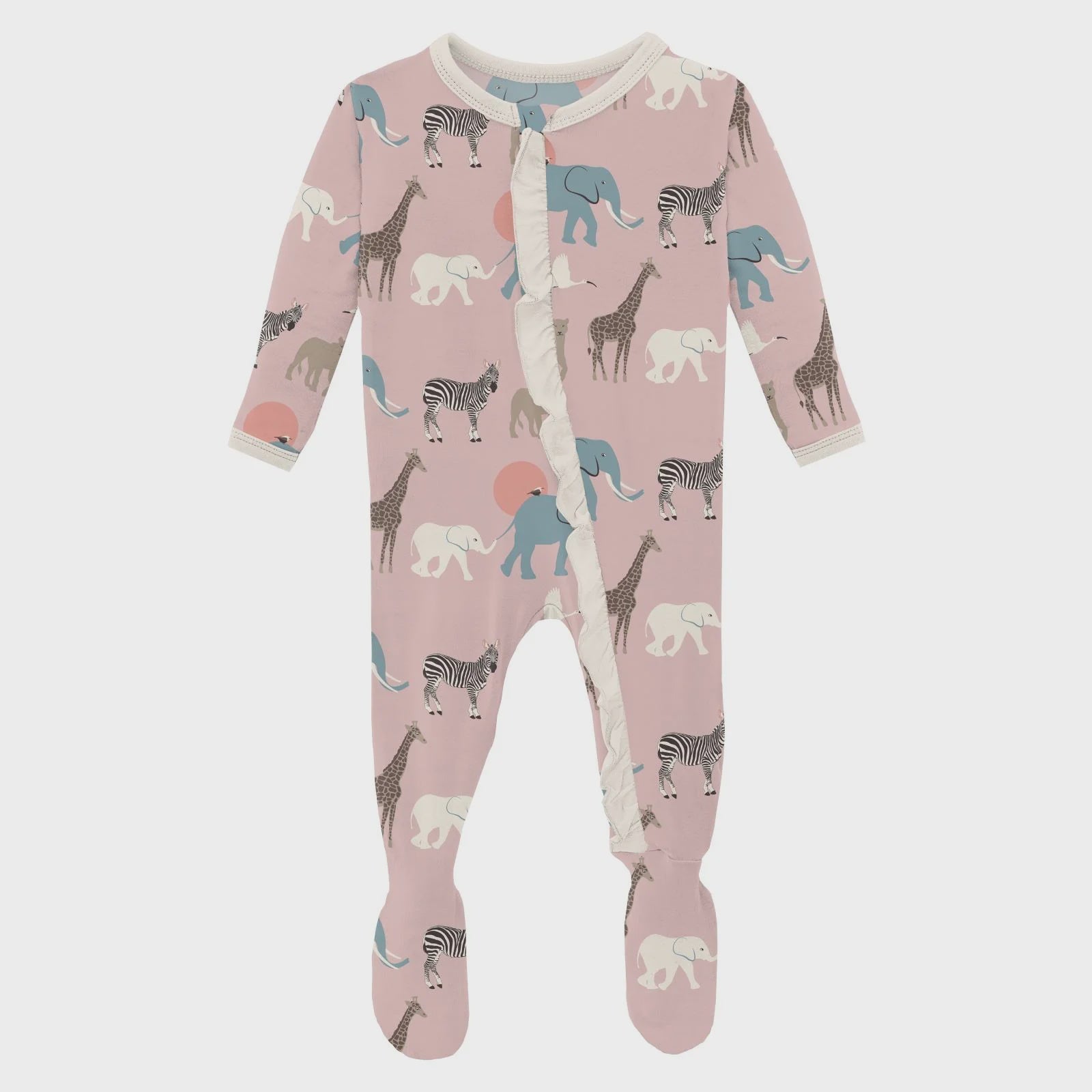 Print Classic Ruffle Footie With 2 Way Zipper-Baby Rose Just So Animals