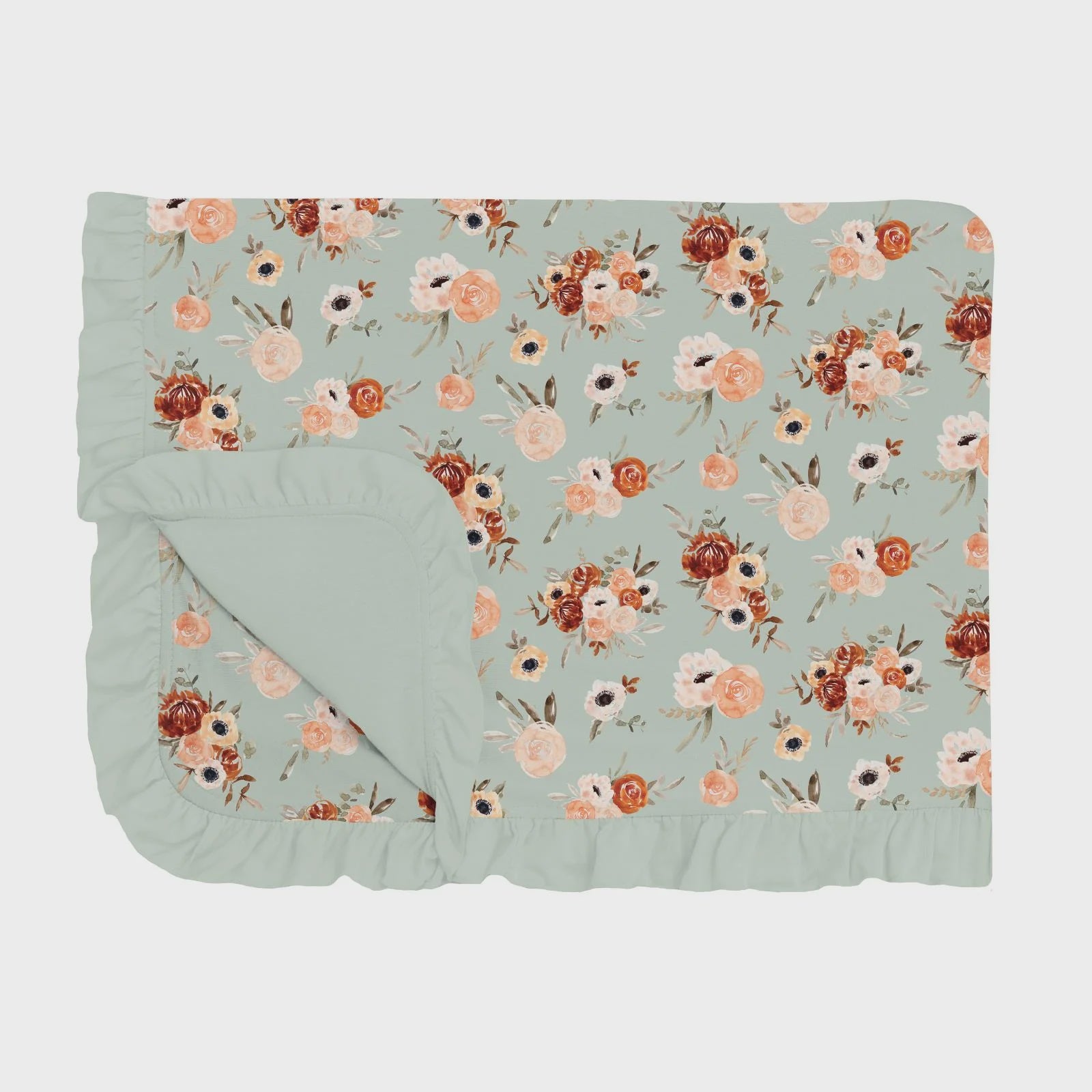 Kickee Print Ruffle Toddler Blanket Aloe Fall Flowers