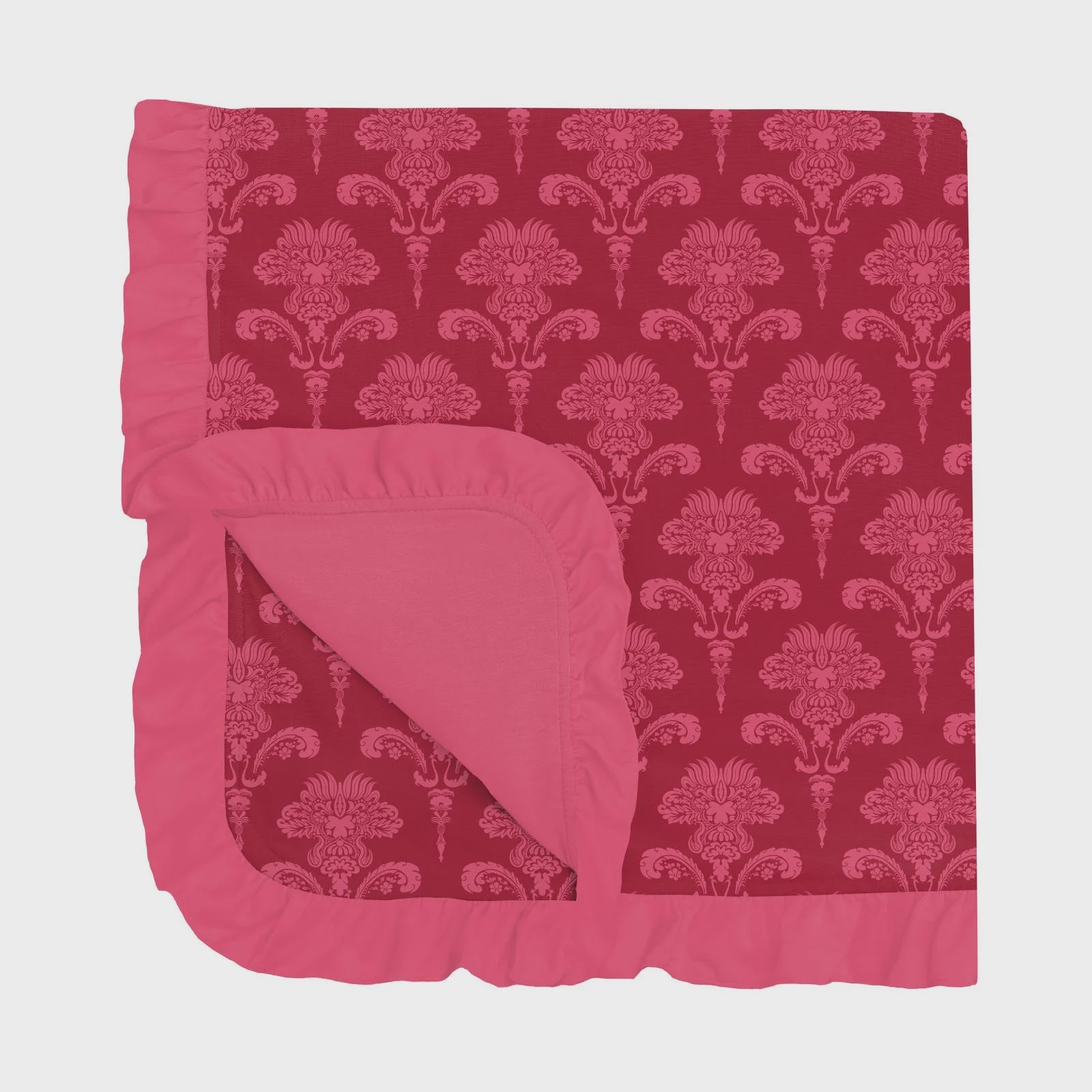 Kickee Ruffle Stroller Blanket-Crimson Damask