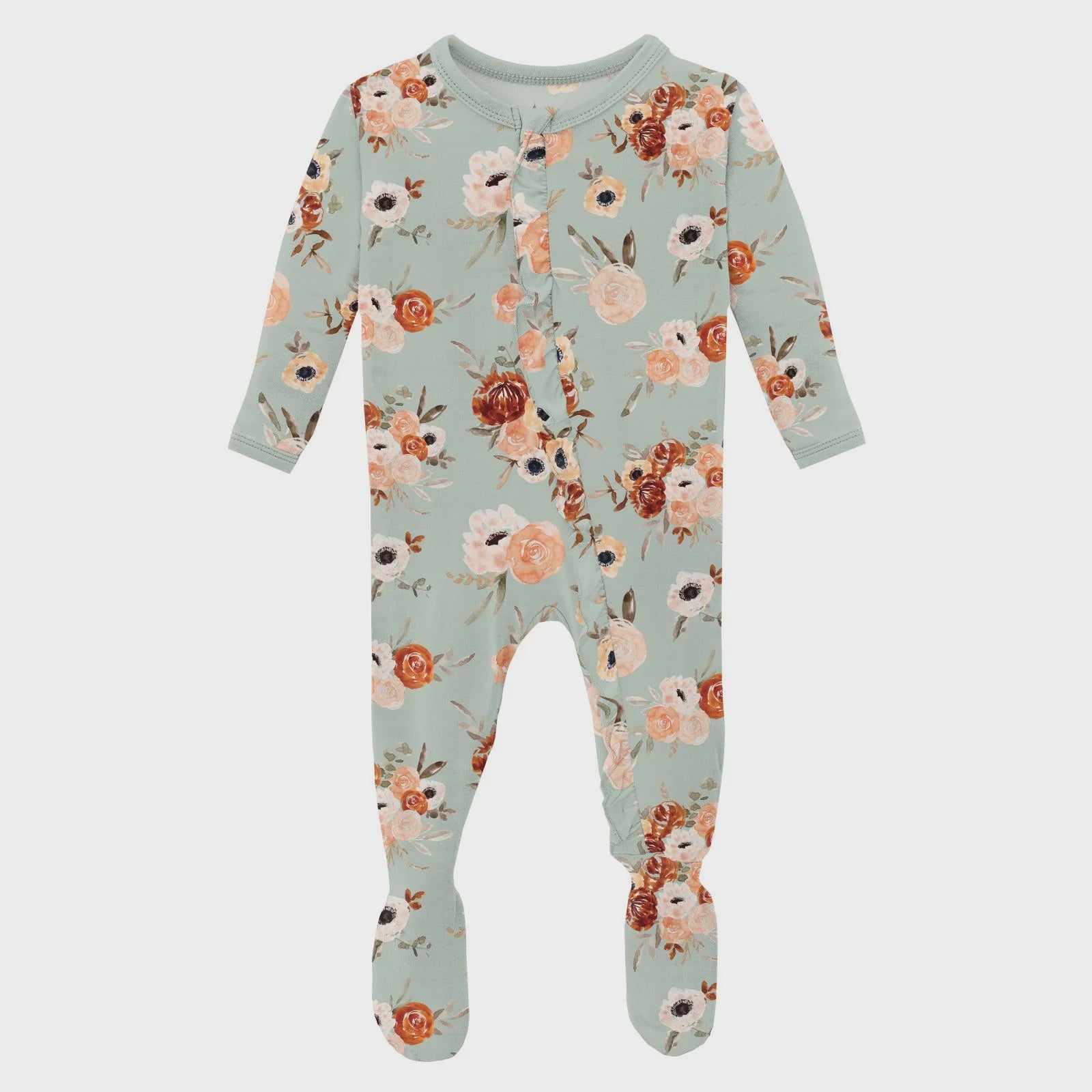 Layette Ruffle Footie with 2 Way Zipper Aloe Fall Floral