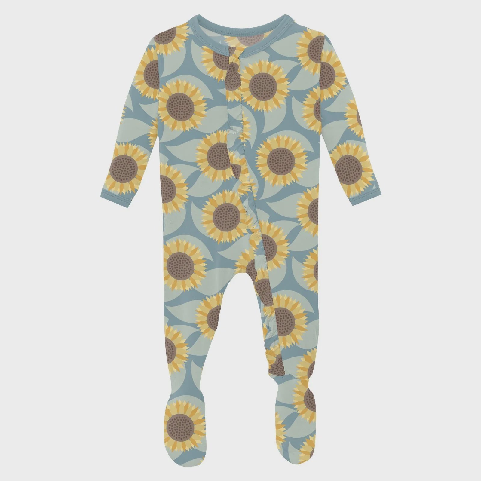 Print Layette Ruffle Footie with 2 Way Zipper Stormy Sea Sunflower