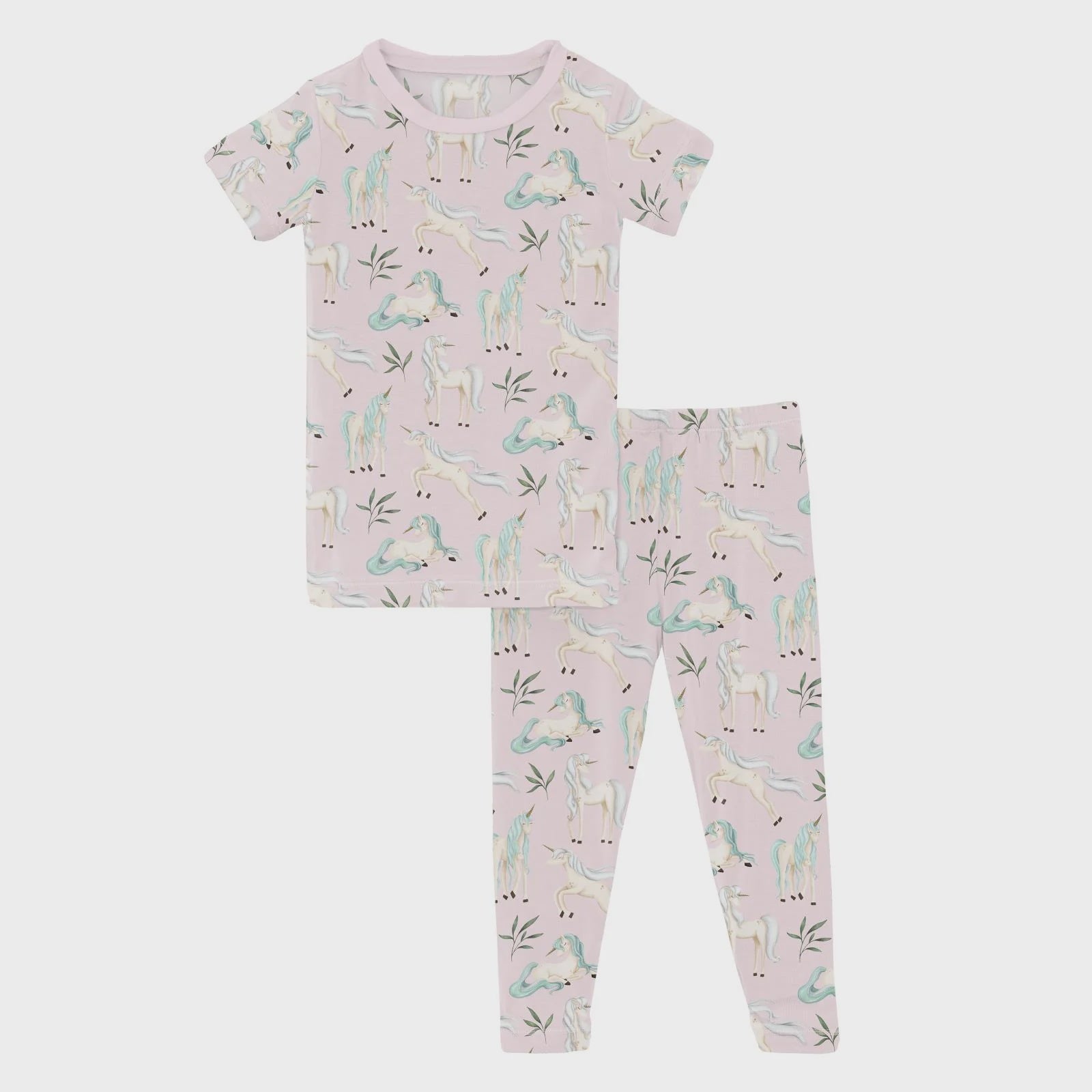 Kickee Print Short Sleeve Pajama Set-Shrinking Violet Sleeping Unicorns