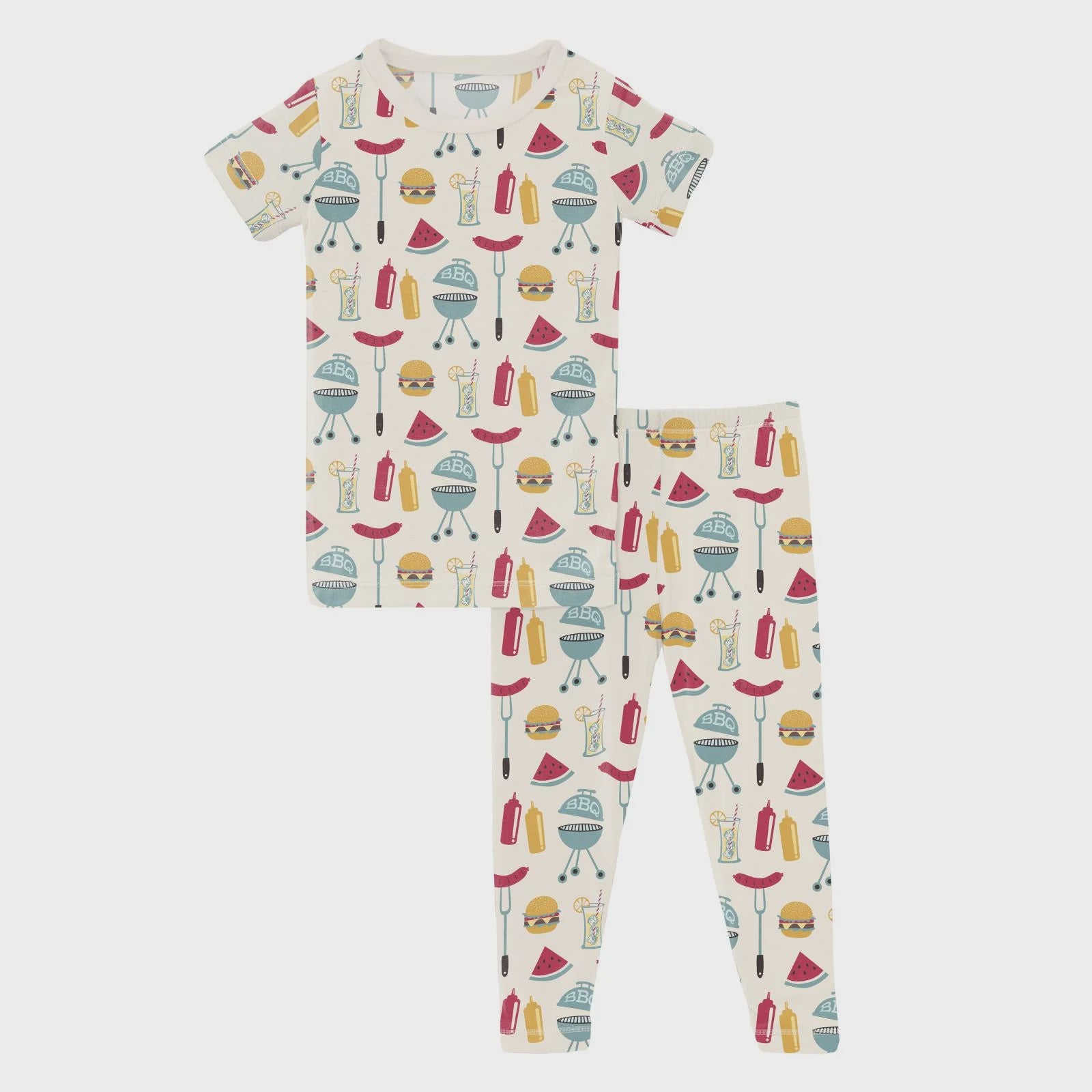 Kickee Print Short Sleeve Pajama Set-Natural BBQ