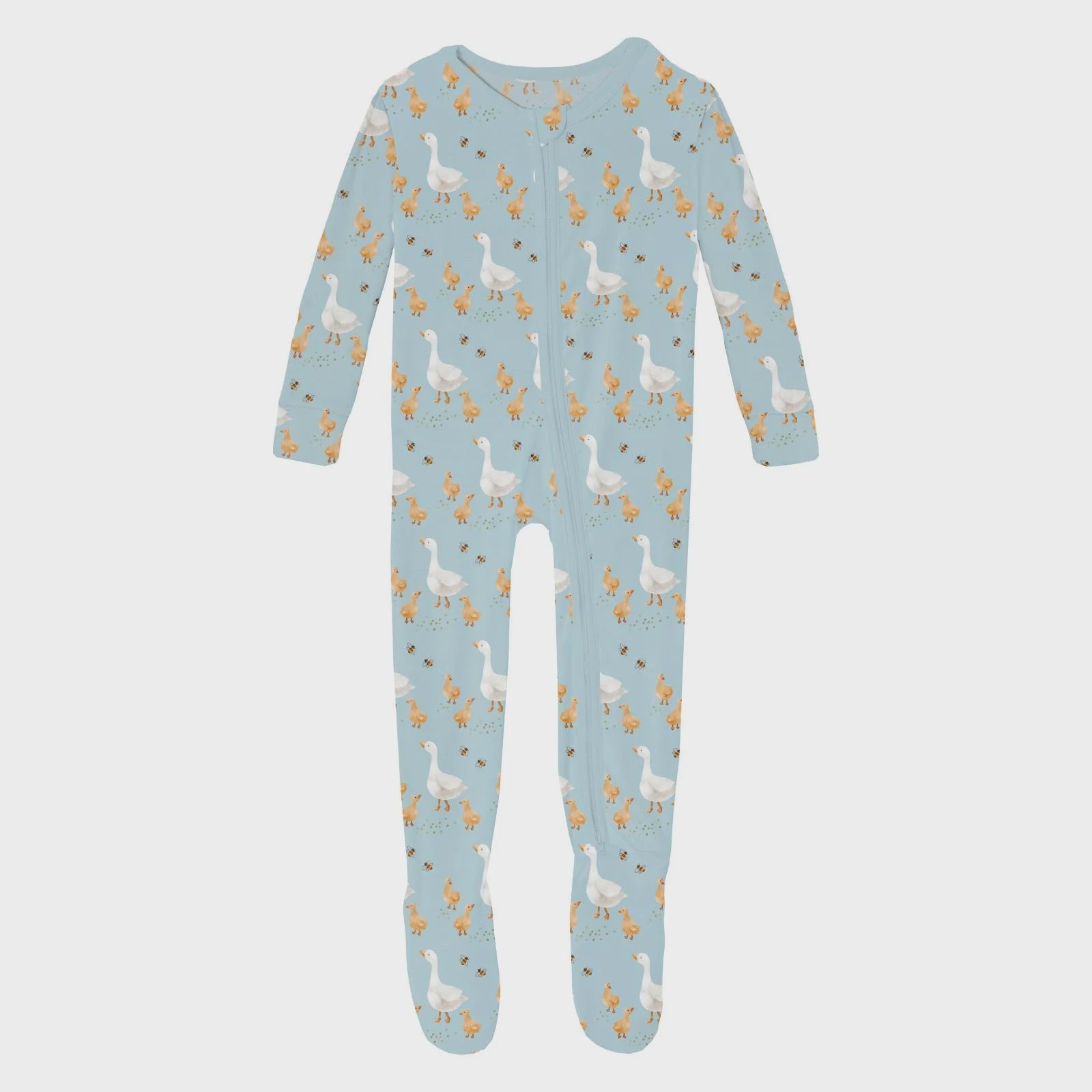 Print Footie with 2 Way Zipper Spring Sky Feeding Ducks